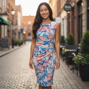 Tahari ASL Women’s Dress Size 6 Multicolor Abstract Print Sleeveless